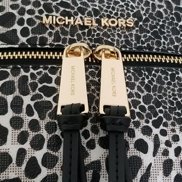 ?MICHAEL KORS RHEA ZIP MEDIUM BACKPACK BLACK WHITE LOGO ANIMAL PRINT TRAVEL BAG main image 10